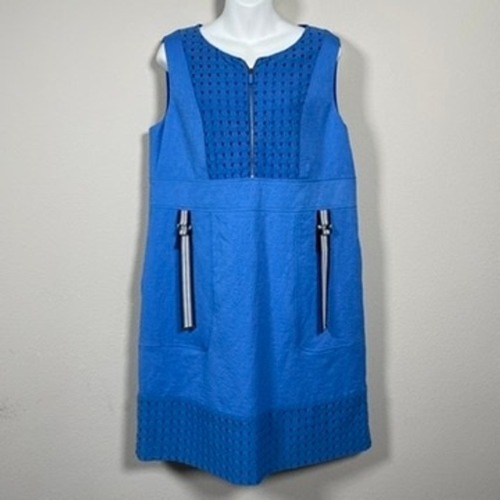 Maria Grazia‎ Severi White Dress Womens L (48) Nautical Resort Blue Eyelet Shift